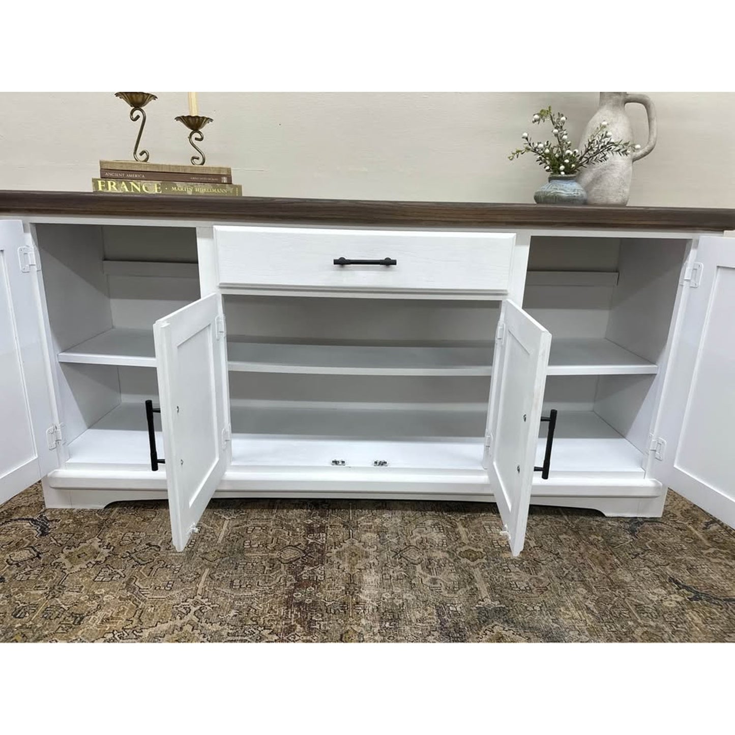 White Sideboard Buffet Cabinet with Storage Farmhouse Buffet Table w/Drawers