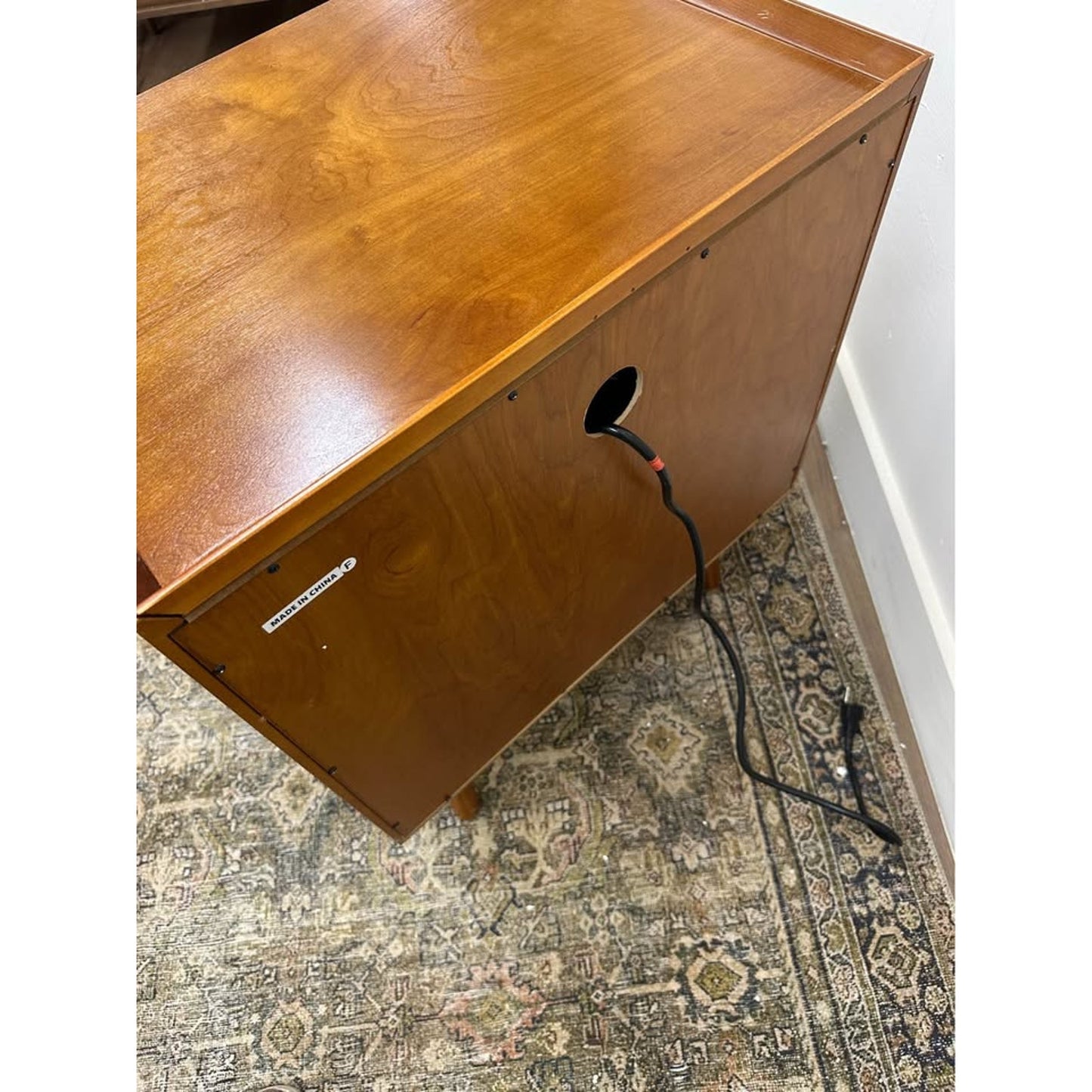 Florrie 3 Drawer Nightstand Acorn  Finish Wood MCM Style Built in Outlet