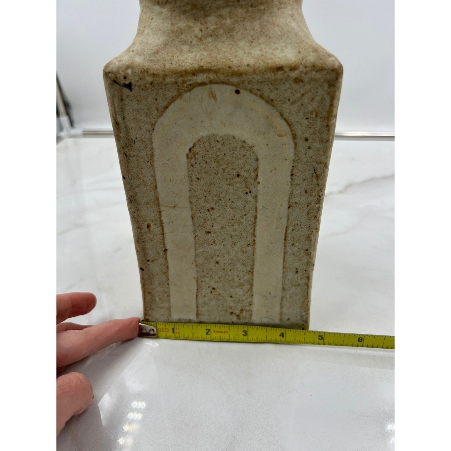 VTG Studio Pottery Lidded Canister Square Stoneware Jar Beige Cream Brutalist