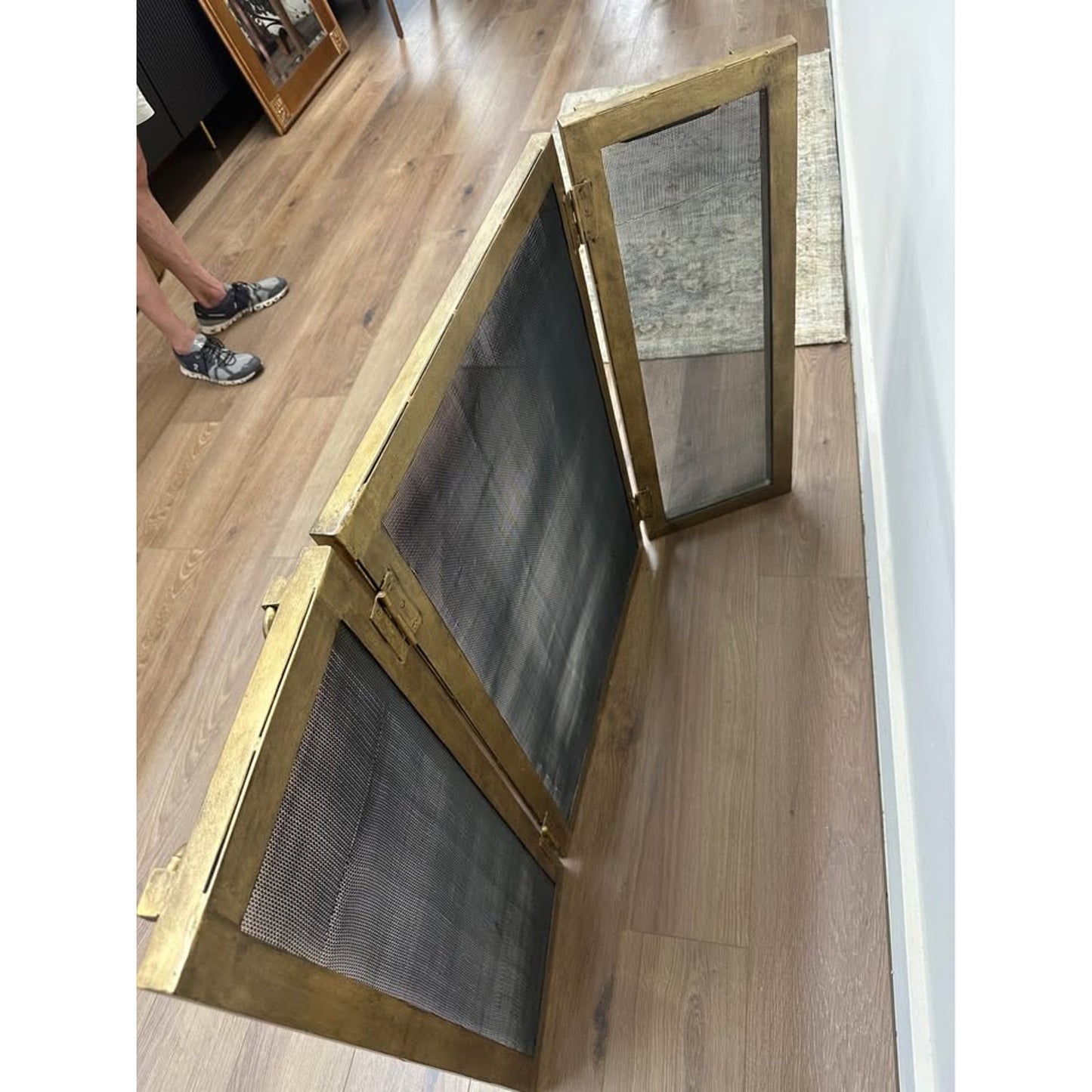 Pottery Barn Industrial Fireplace 48" 3-Panel -Brass Gold