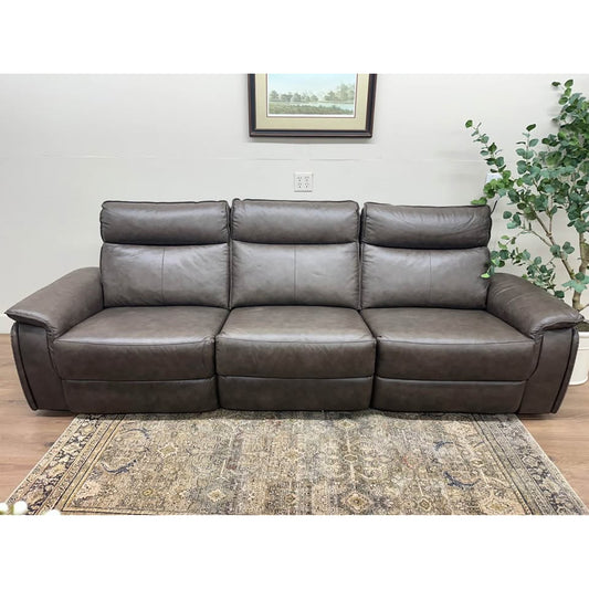 Enjolie Modern Sofa Couch Brown Top Grain Leather Power Recline Adjustable Headrests USB Charging