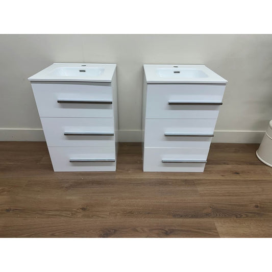 Marlaya 20" High Gloss White Silver Accents Bathroom Vanity w/Sink Set of 2
