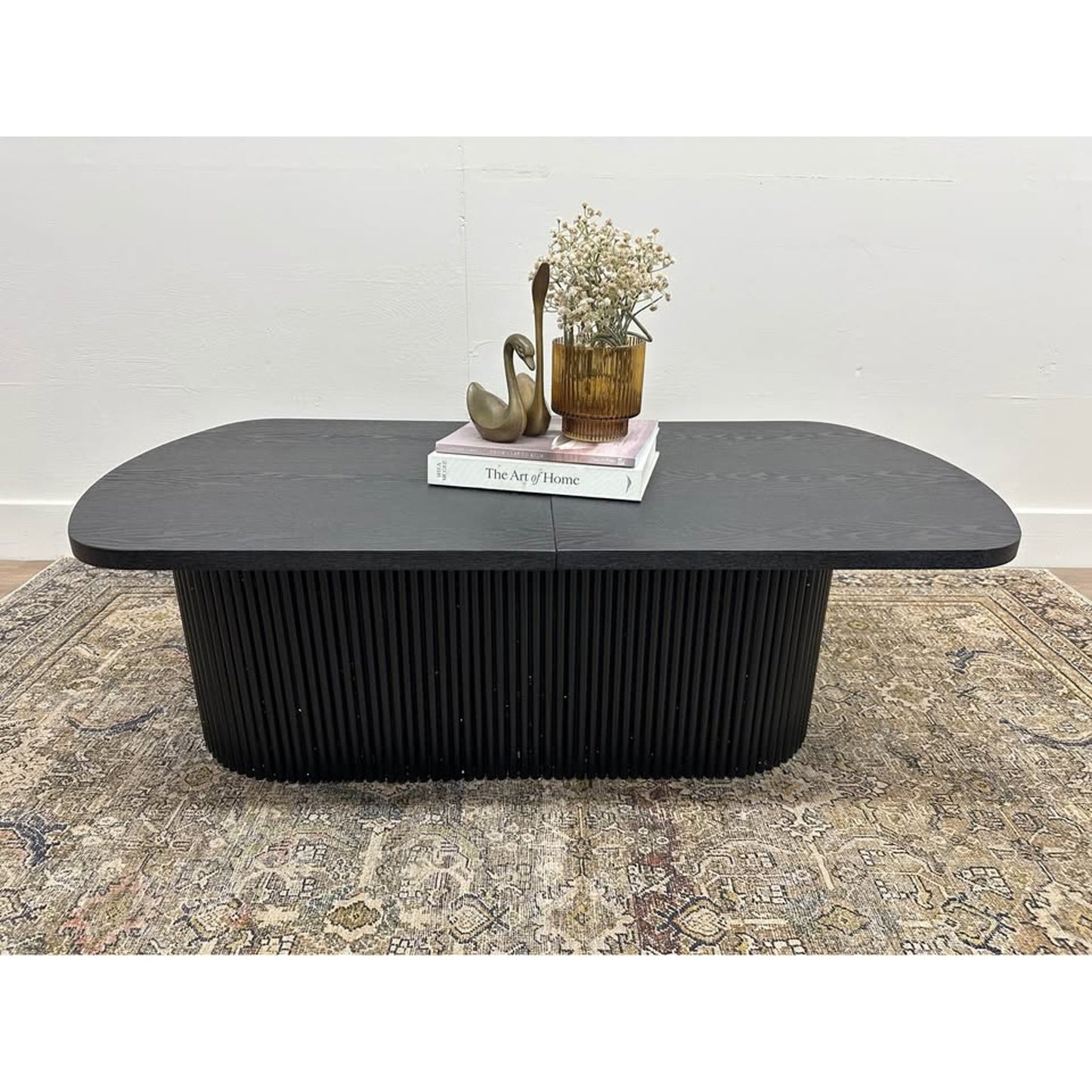 Elias Oval Coffee Table-BLACK Flip Top Storage Wooden Fluted Base