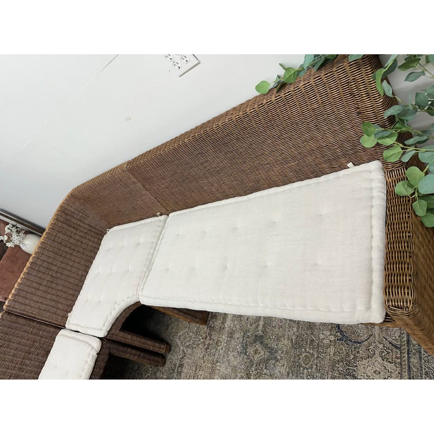 Amber Lewis x Four Hands Senna L Shaped Dining Bench Wicker Tan Cushions