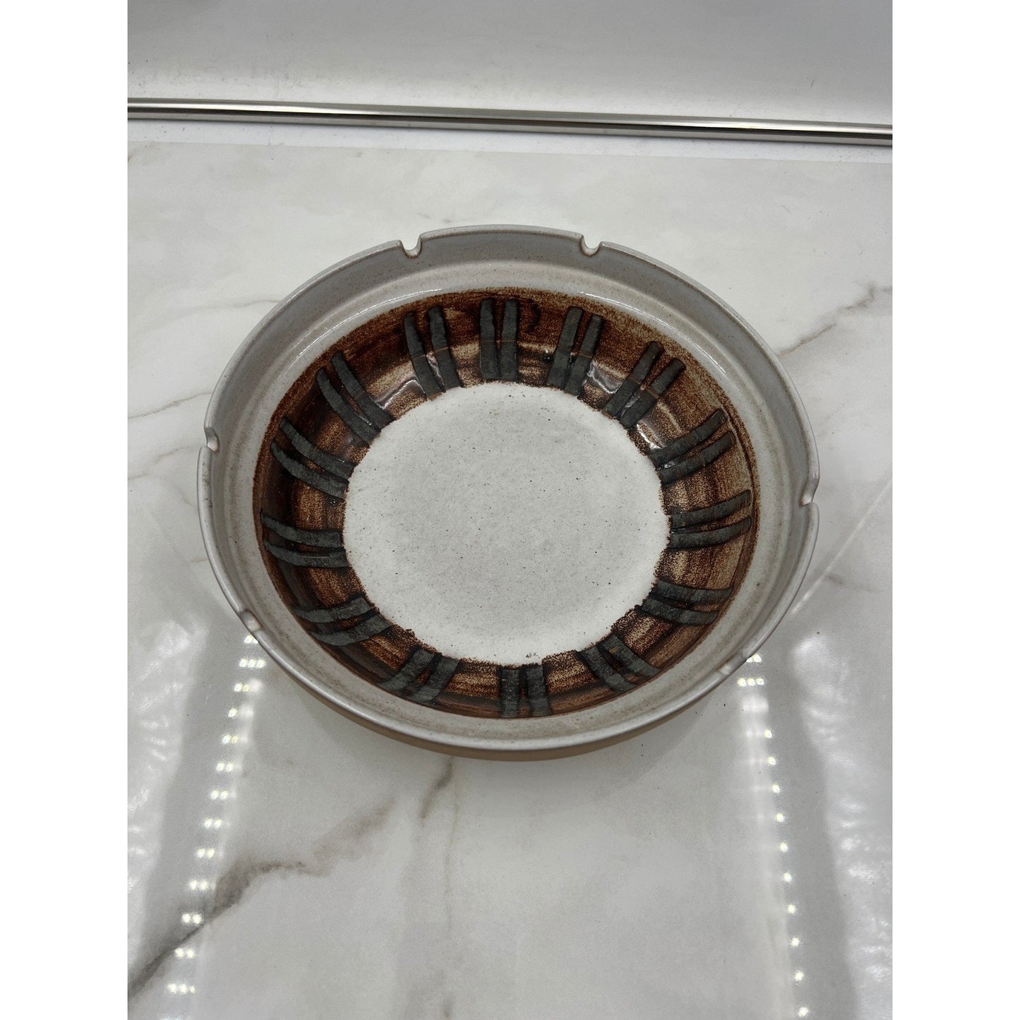Marshall Studios Vintage MCM Ceramic Ashtray Brown Geometric M301-23-D38