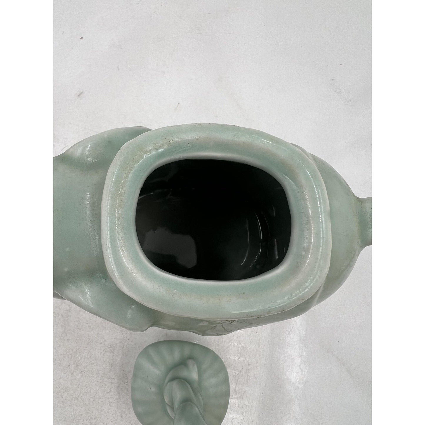 Celadon Porcelain Elephant Teapot Figural Lidded Pot Chinese Mark Relief Glaze