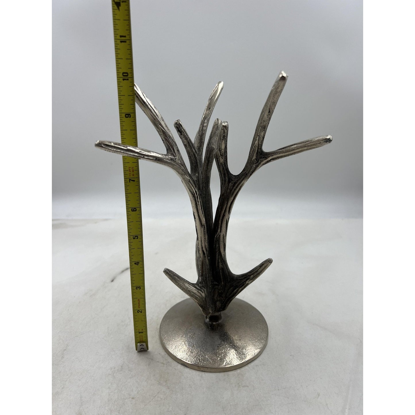 Silver Metal Antler Tree Jewelry Holder Stand Organizer Rustic Decor 9in Tall