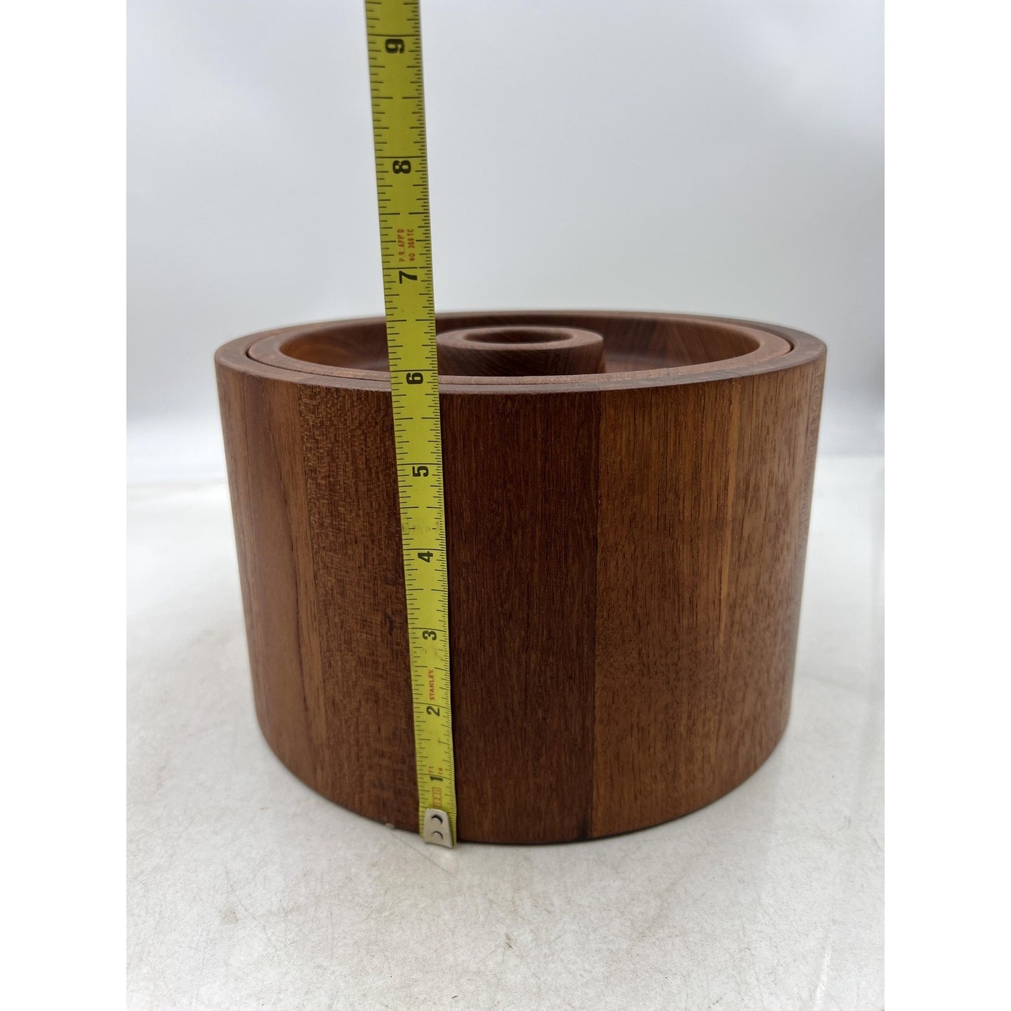 Dansk Teak Ice Bucket Mid Century Modern Barrel Lid Danish Denmark Wood Barware