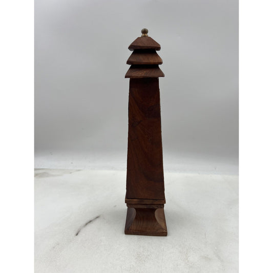 Handcarved Wood Tower Incense Burner Pagoda Brass Panel Cone Holder Decor