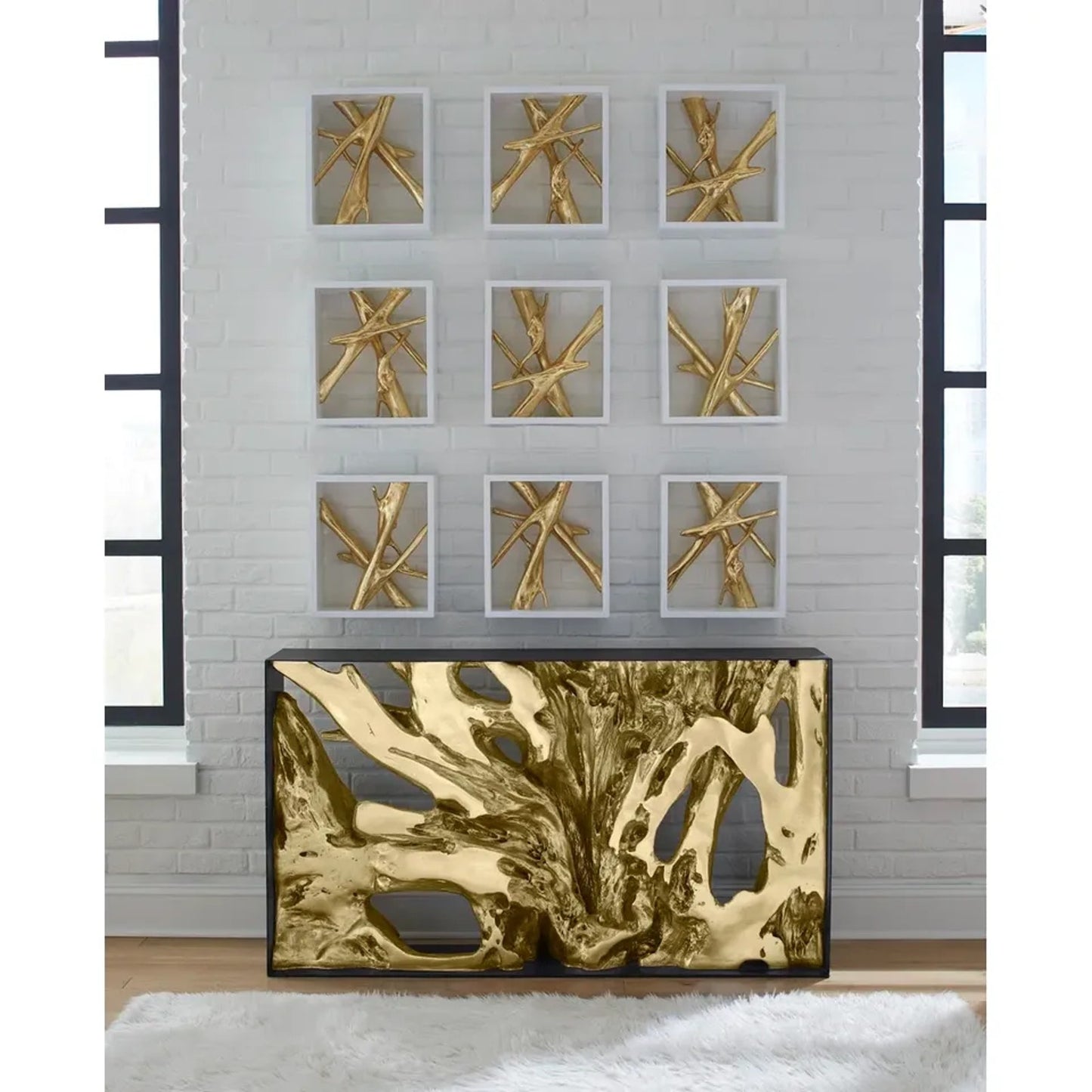 Cast Root Console Table, Iron Frame, Resin Gold Leaf Phillips Collection