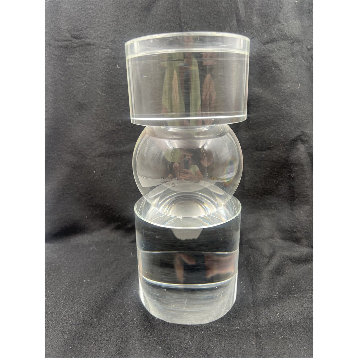 Vintage Crystal Candle Holder 9.5" Clear Ball Pillar Candle Modern