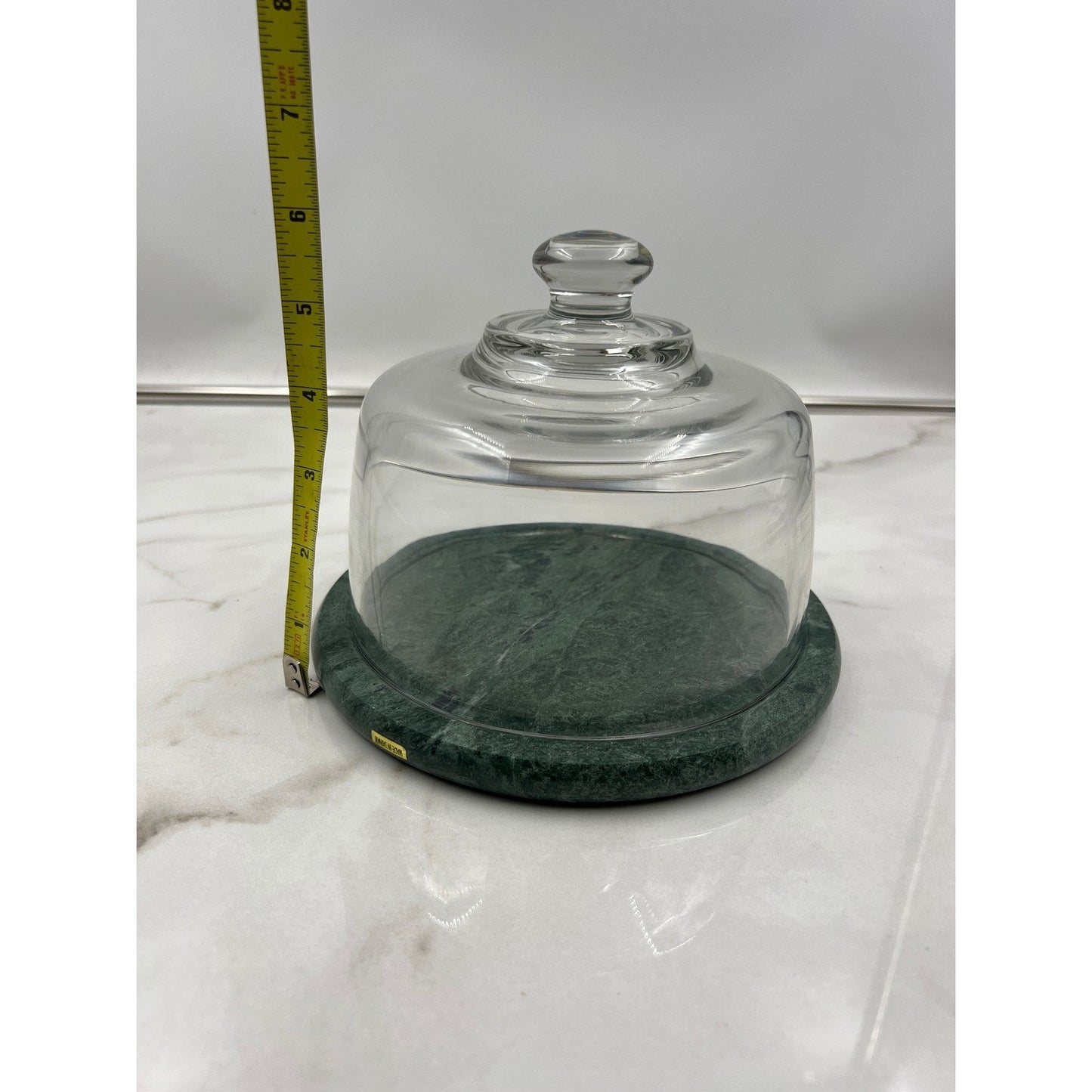 VTG Dutch Garden Green Marble Cheese Dome with Glass Cloche 7.5 Inch Base