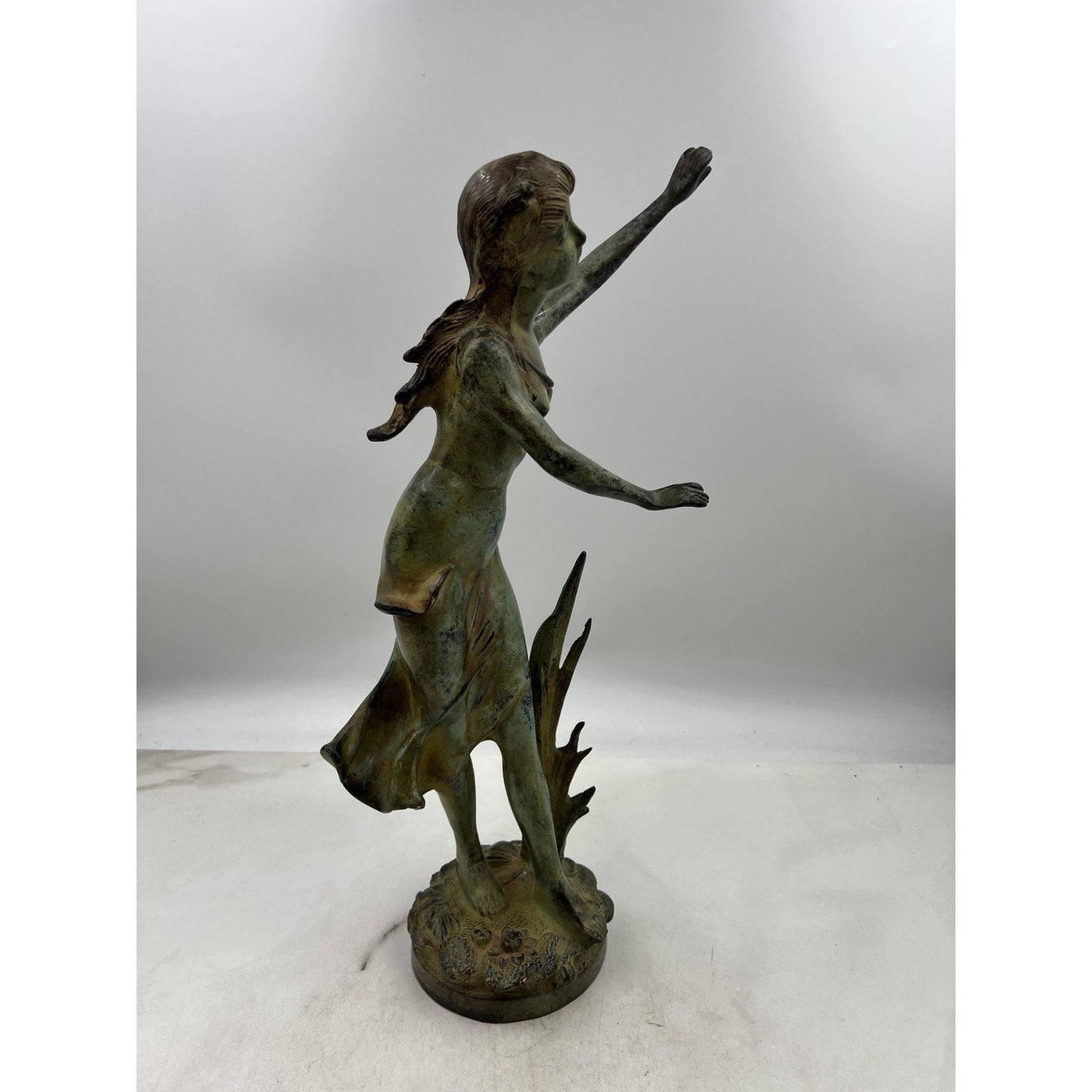 Vintage Art Nouveau Bronze Lady Statue India 18" Tall Elegant Female Figure