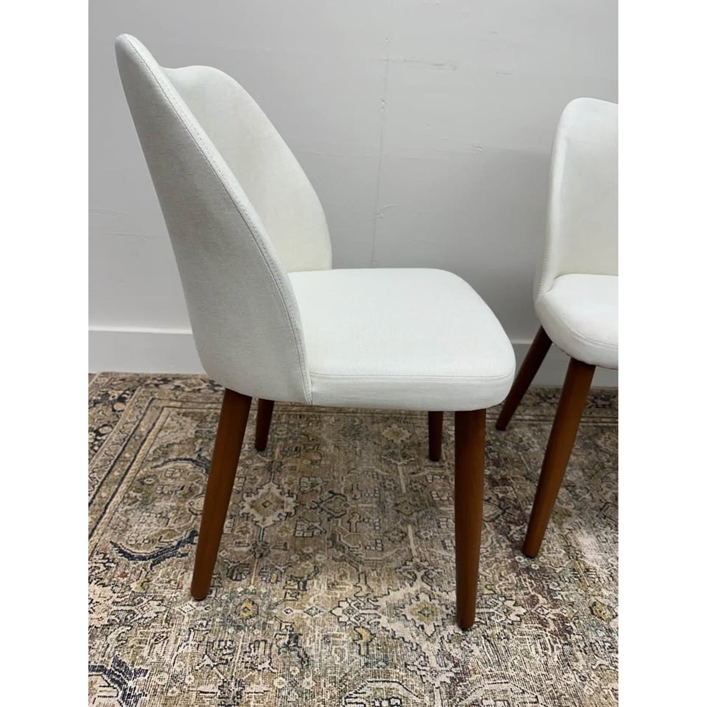 Barbara Dining Kitchen Side Chair Set of 2 IVORY Fabric and Wood Legs Set of 2