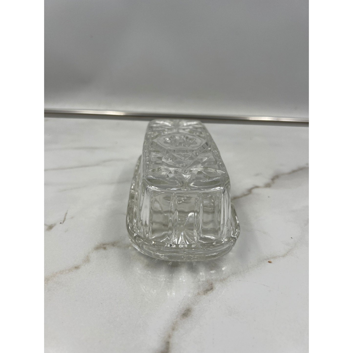 Butter Dish Vintage Clear Pressed Glass with Lid Starburst Diamond Pattern