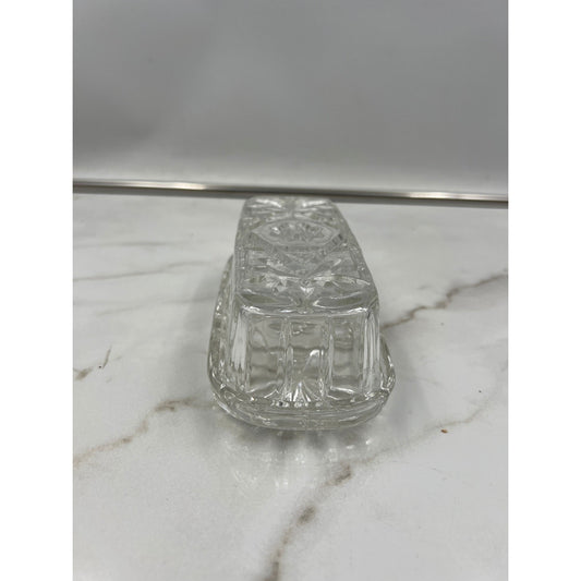 Butter Dish Vintage Clear Pressed Glass with Lid Starburst Diamond Pattern