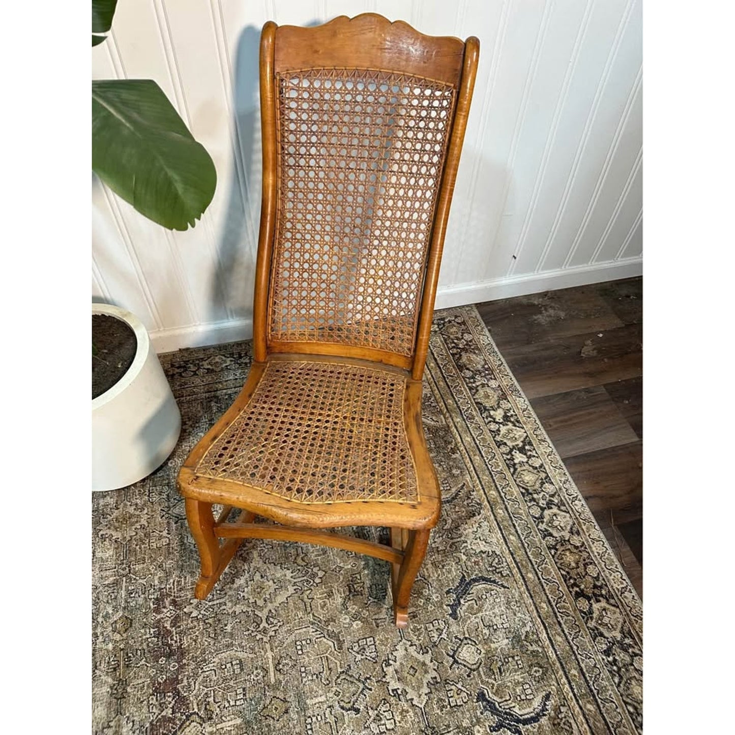 VTG Victorian Style Walnut With Cane Seat and Back Rocker Chairs Set of 2