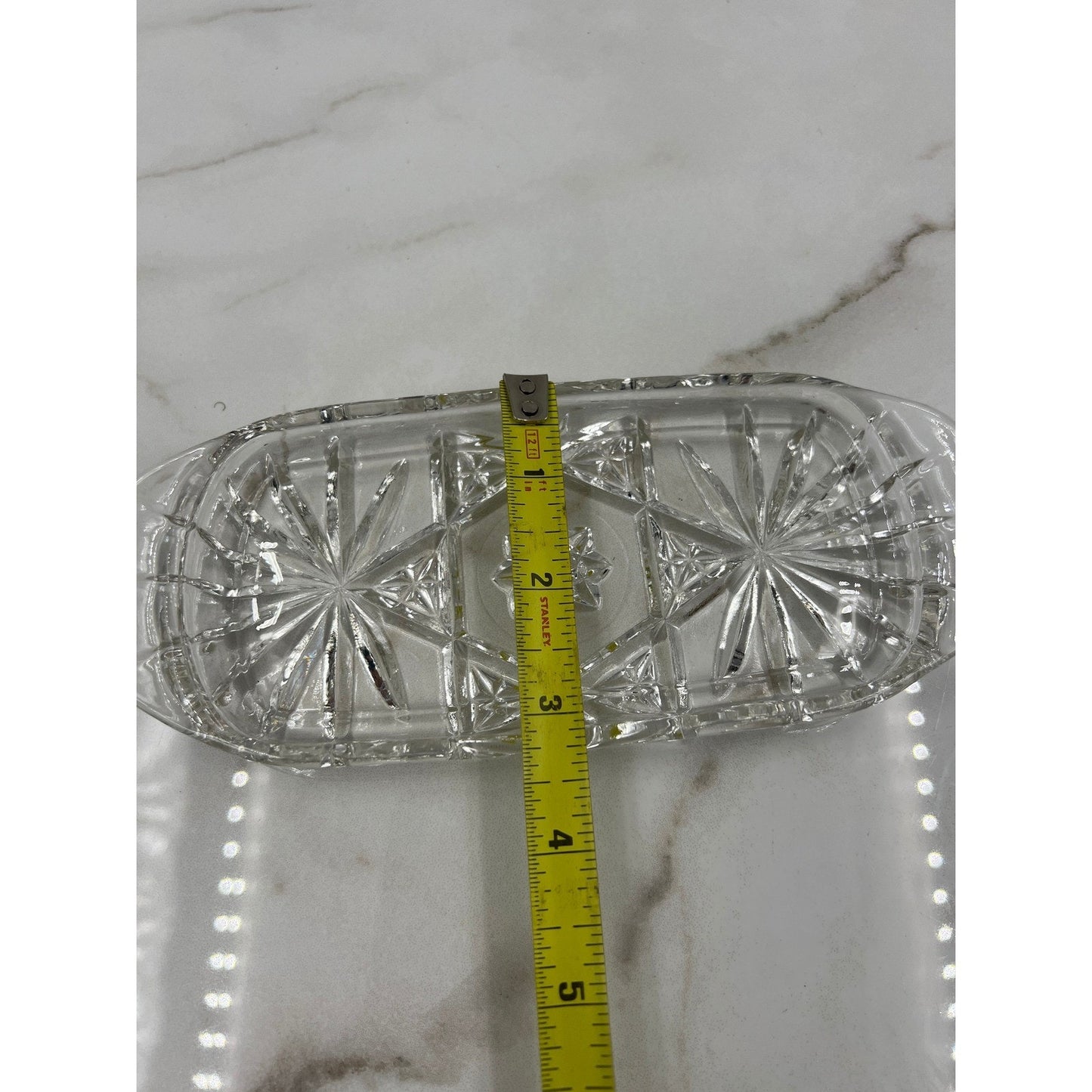 Butter Dish Vintage Clear Pressed Glass with Lid Starburst Diamond Pattern