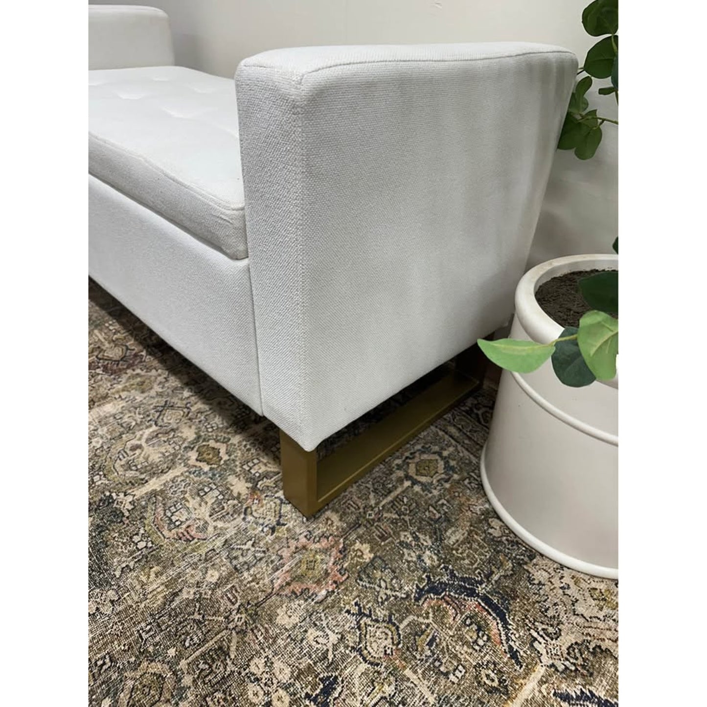 Angel 50.4" Wide Storage Bench-IVORY Gold Base Storage Bench with Bolster Pillows, Upholstered