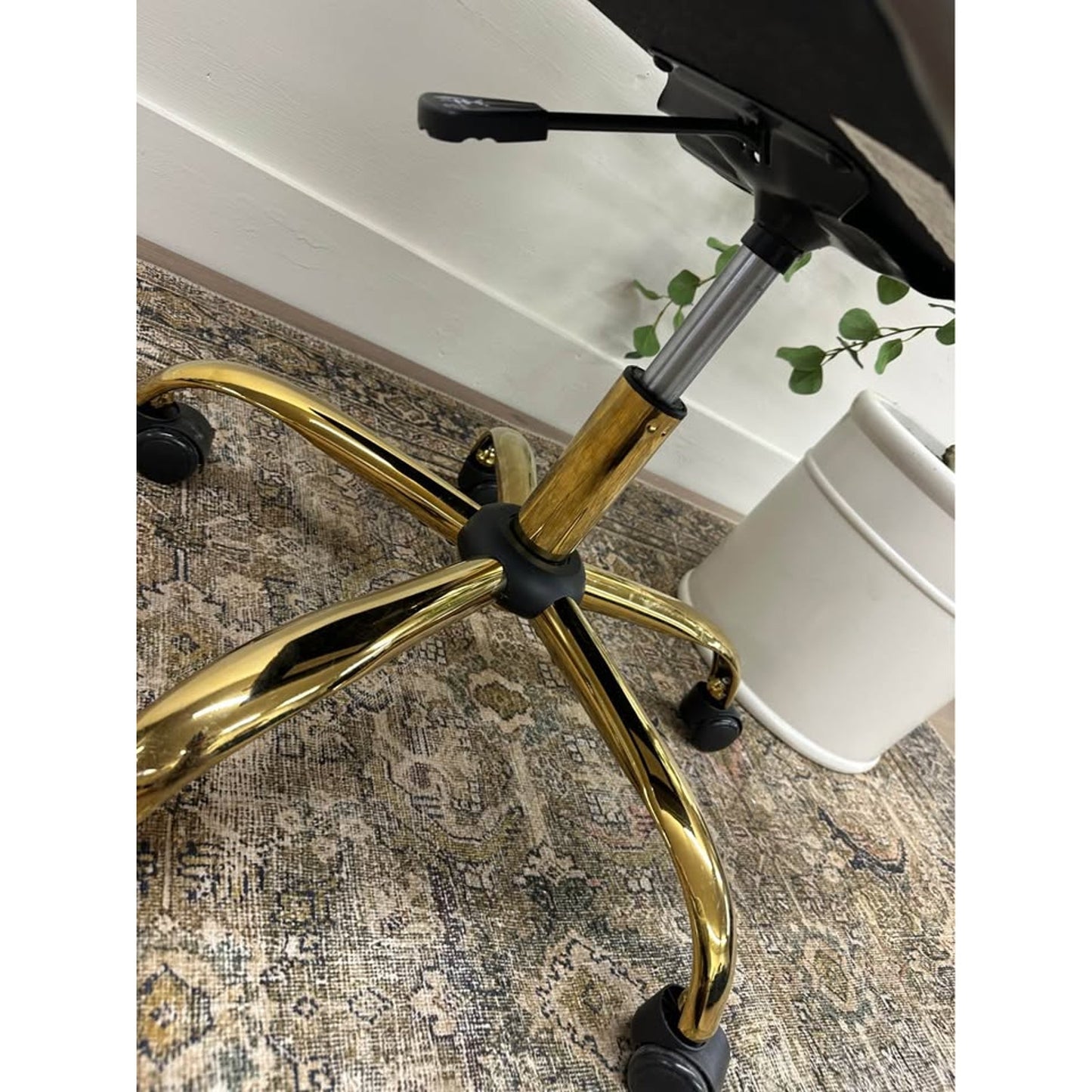 Riccardo Task Chair Dark GREY Faux Leather Gold Rolling Office Chair