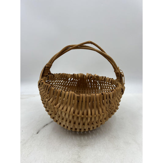 Handwoven Oak Splint Basket Rustic Round Handle 8.5" Folk Art Vintage Decor