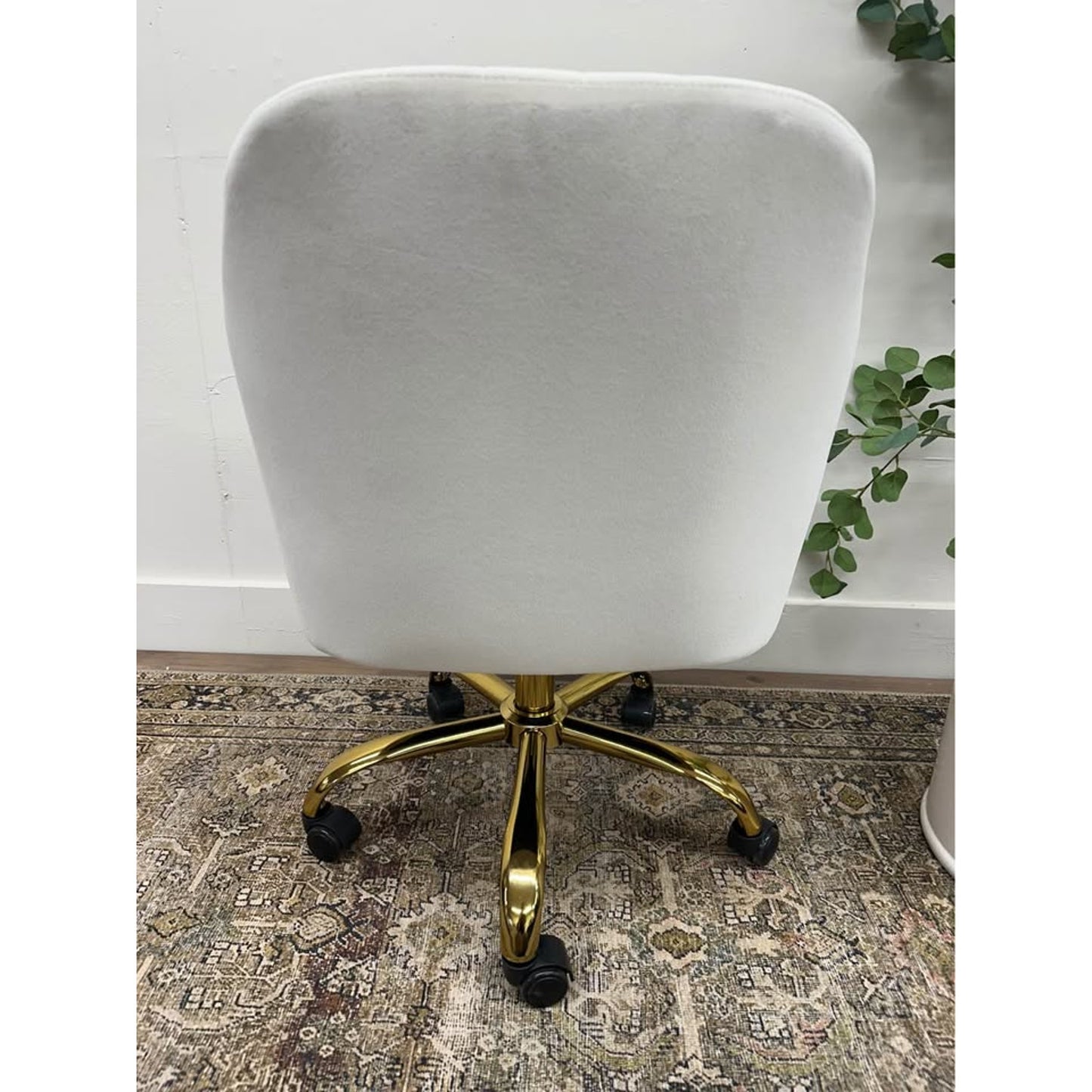 Jacinda Task Chair-Off White Velvet Gold Rolling Office Chair