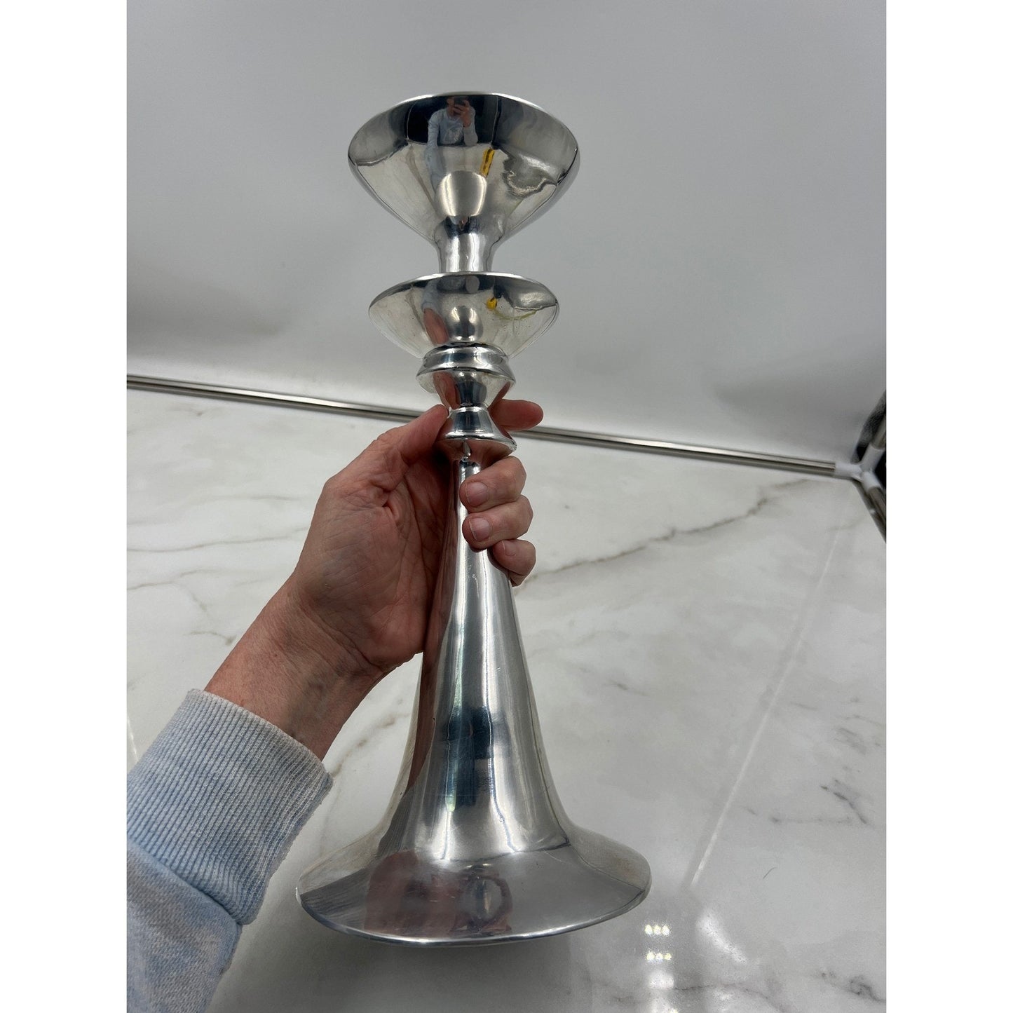 Lunares San Francisco Polished Aluminum Candlestick Holder MCM Sculptural 12in