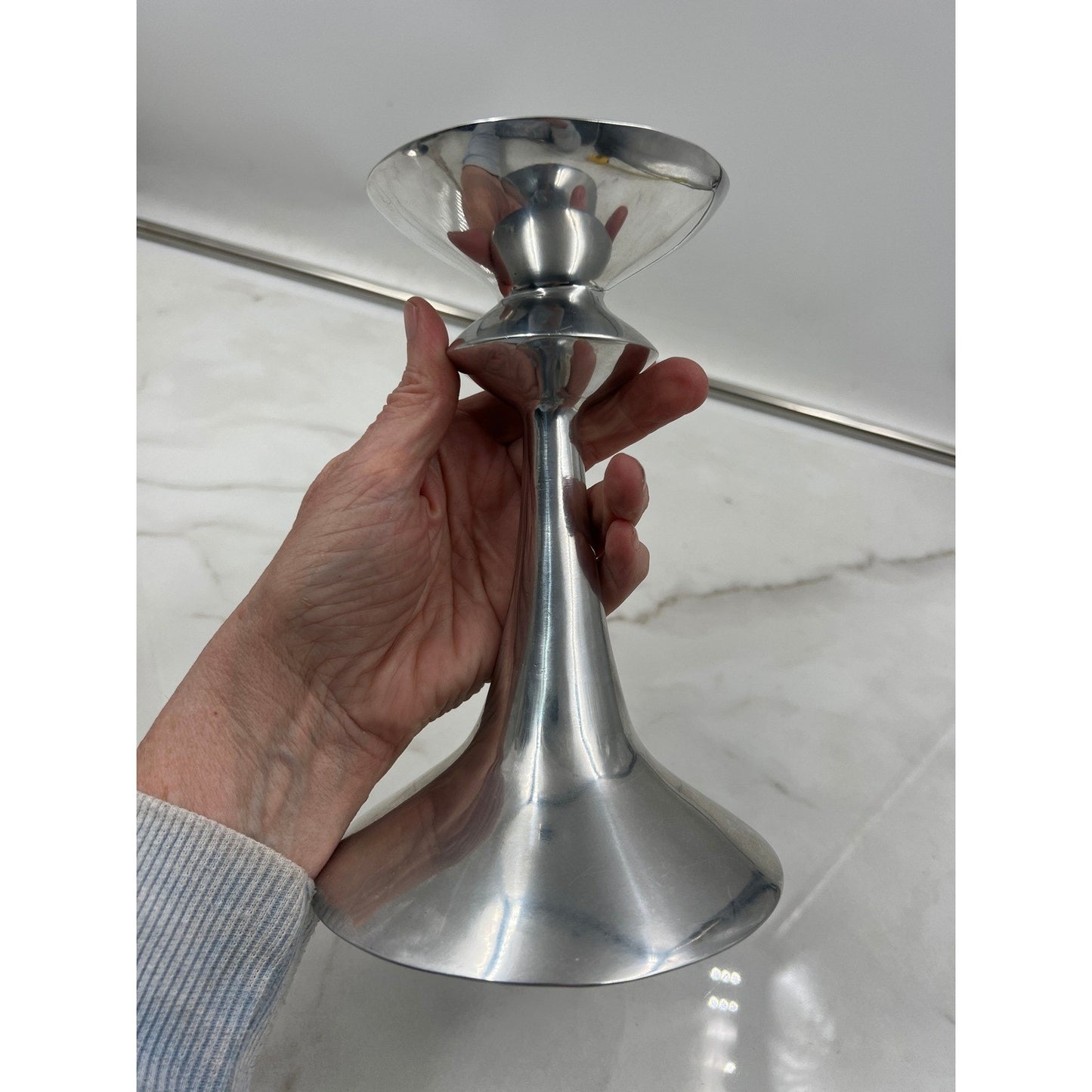 Lunares San Francisco Polished Aluminum Candlestick Holder Mid Century Mod Style