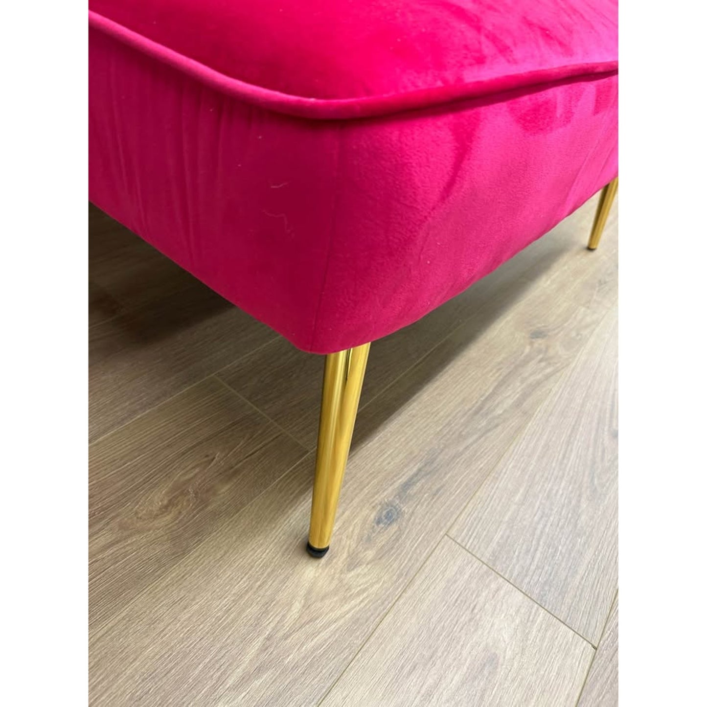 Monica Loveseat-FUCHSIA Hot Pink Velvet Fabric  Gold Legs Bench NEW
