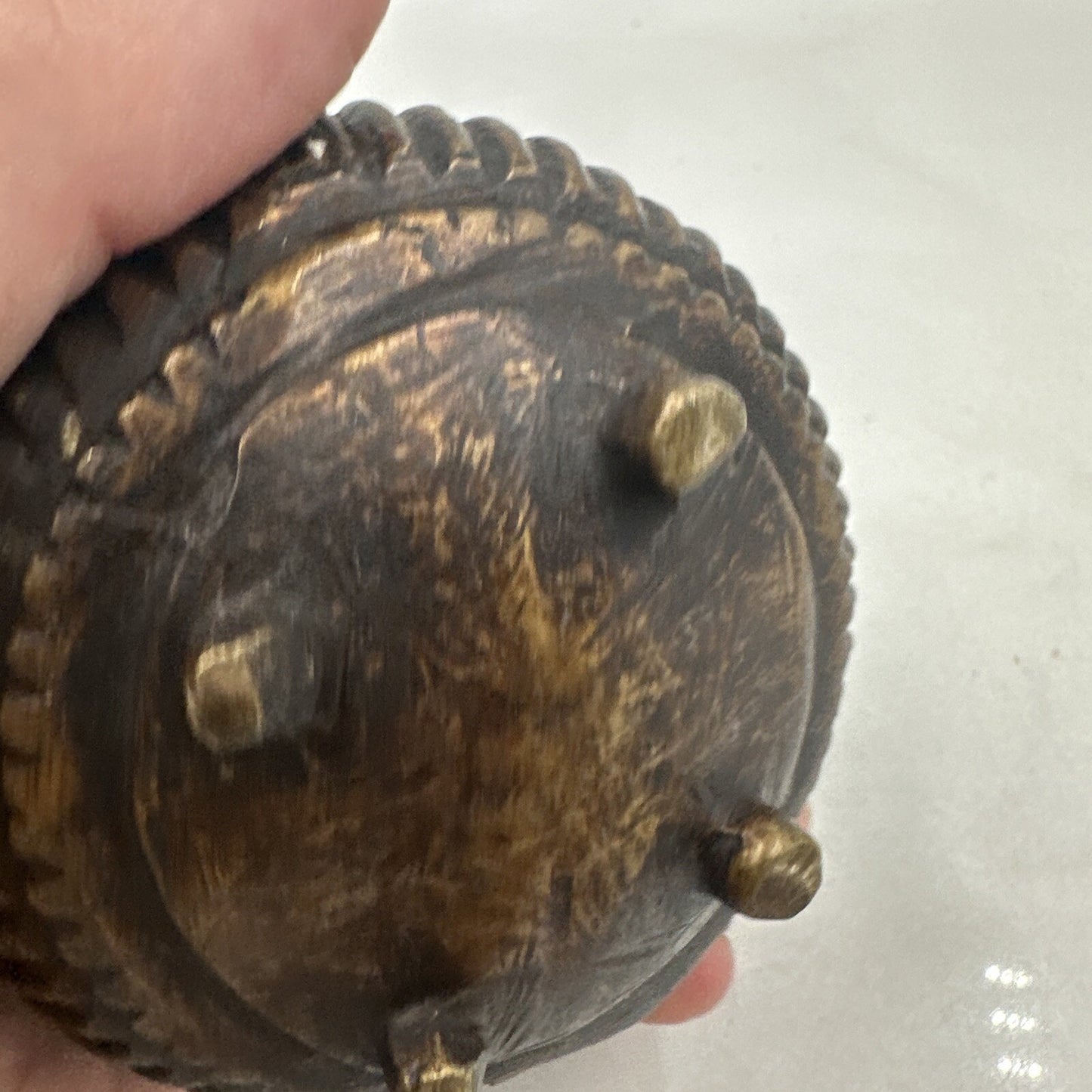 Antique Ink Well Indian Cast Bronze Mughal Footed w/ Peacock Lid & Fluted Sides