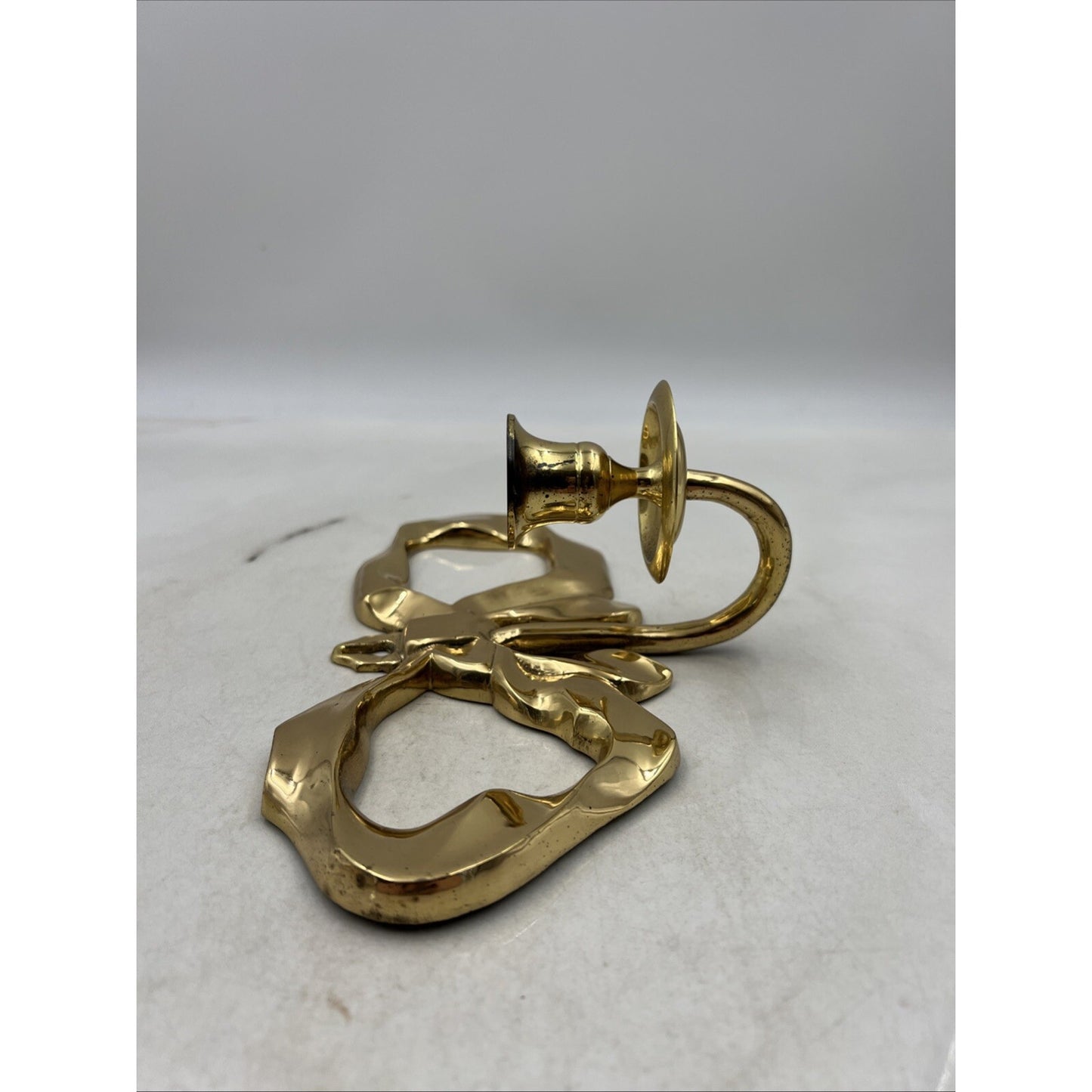 Vintage Candle Wall Sconce Brass Bow Ribbon Holder Brass Candle Holder