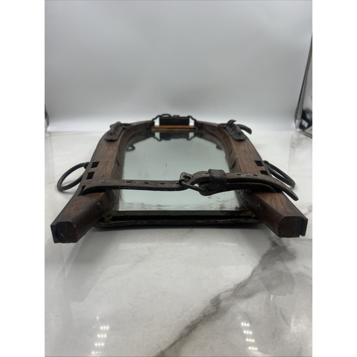 ANTIQUE EQUESTRIAN HORSE COLLAR WALL MIRROR Primitive