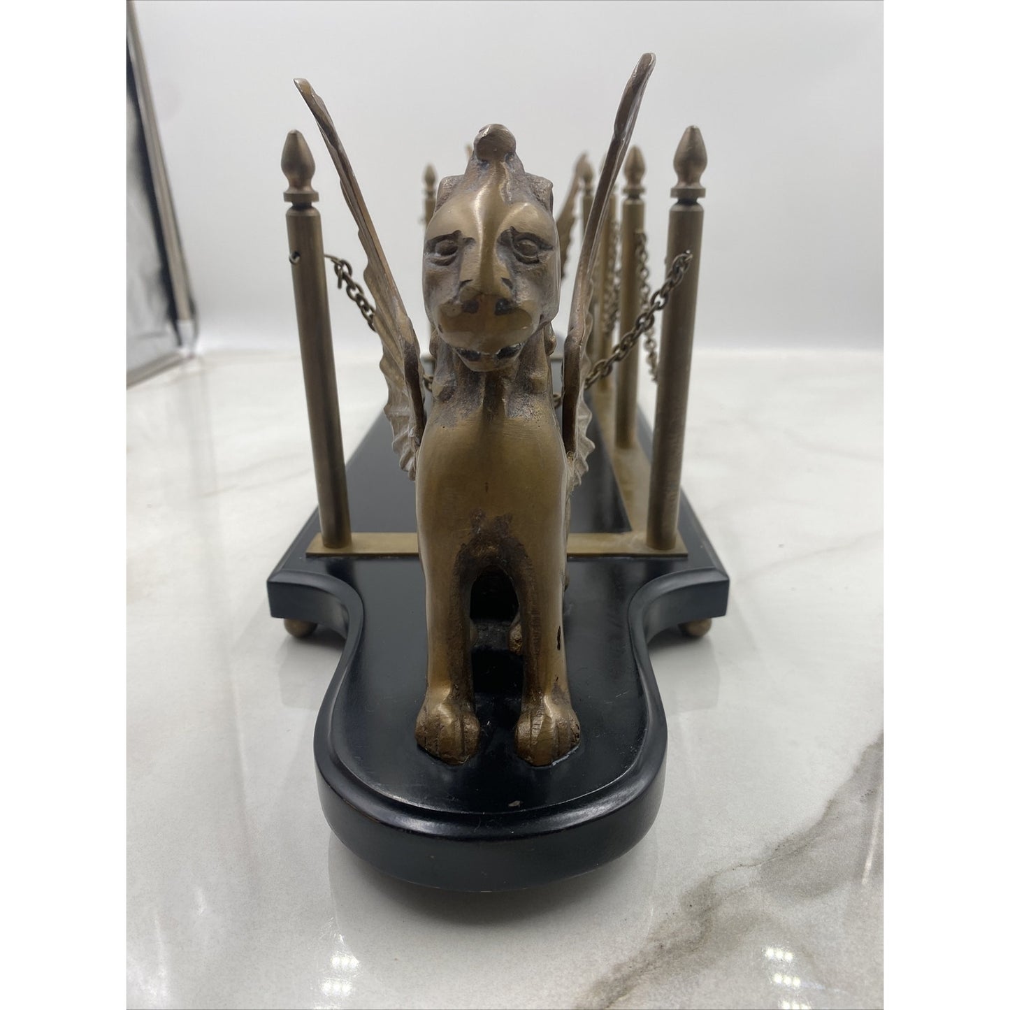 VTG Egyptian Brass Desk Book Holder Griffins Decanter Holder Stand Barware MCM