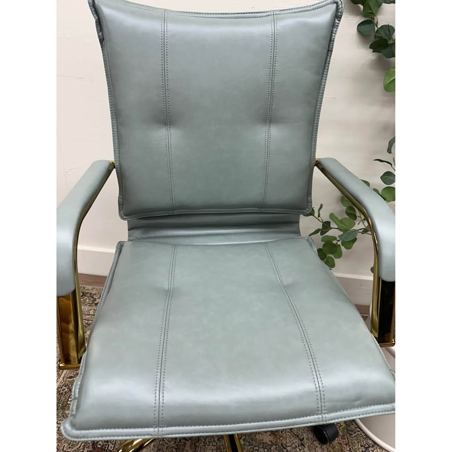 Riccardo Task Chair GREY Faux Leather Gold Rolling Office Chair