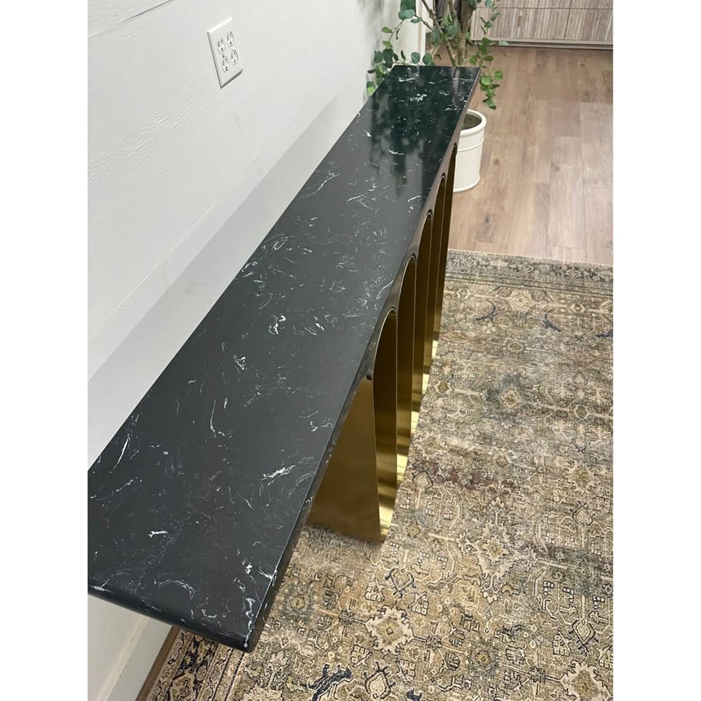 Curley Entry Table Console By Everly Quinn Black Marble Top Heavy Gold Base