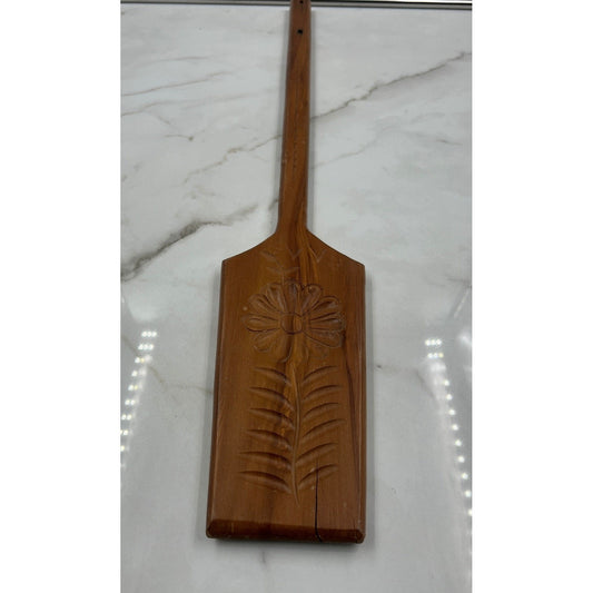 Vintage Hand Carved Wooden Floral Paddle Folk Art Decor Signed