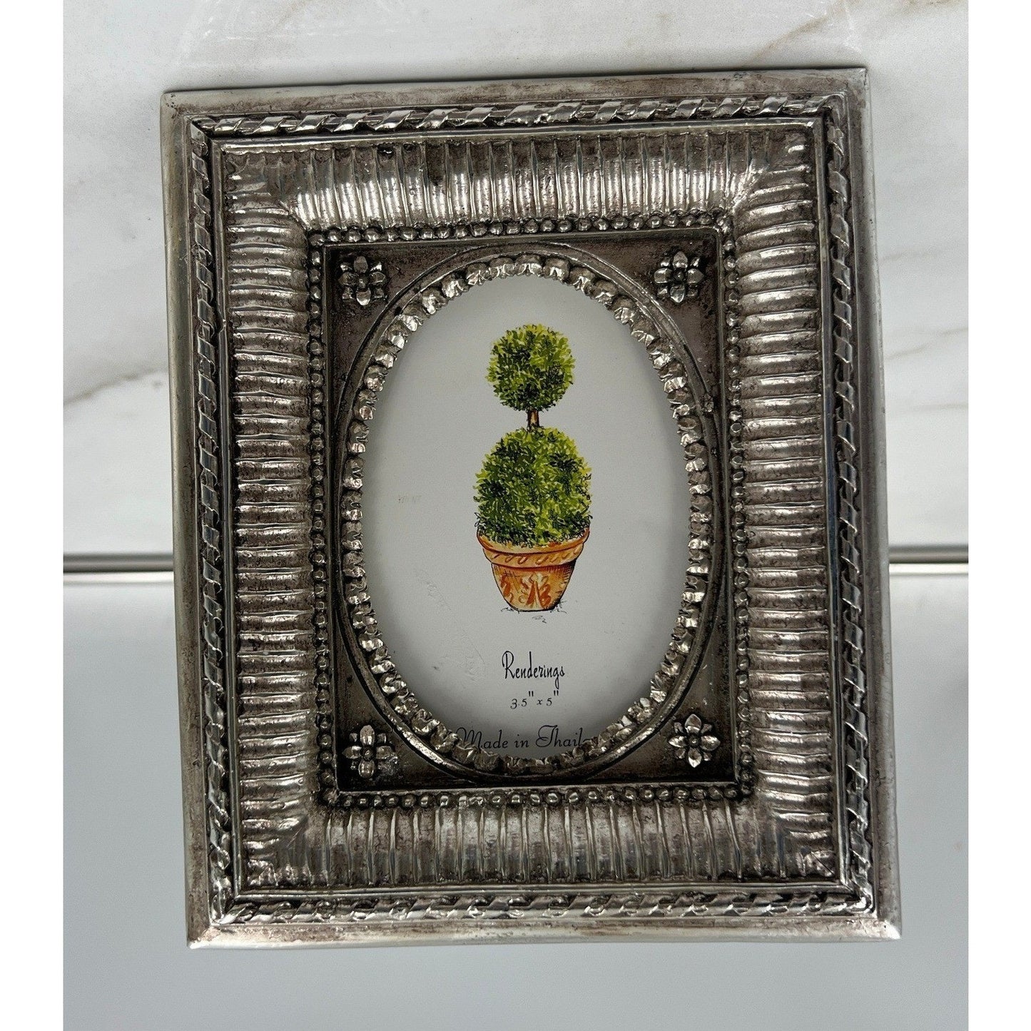 Renderings Picture Frame Silver Pewter Tone Ornate Oval Opening 3.5x5 Tabletop