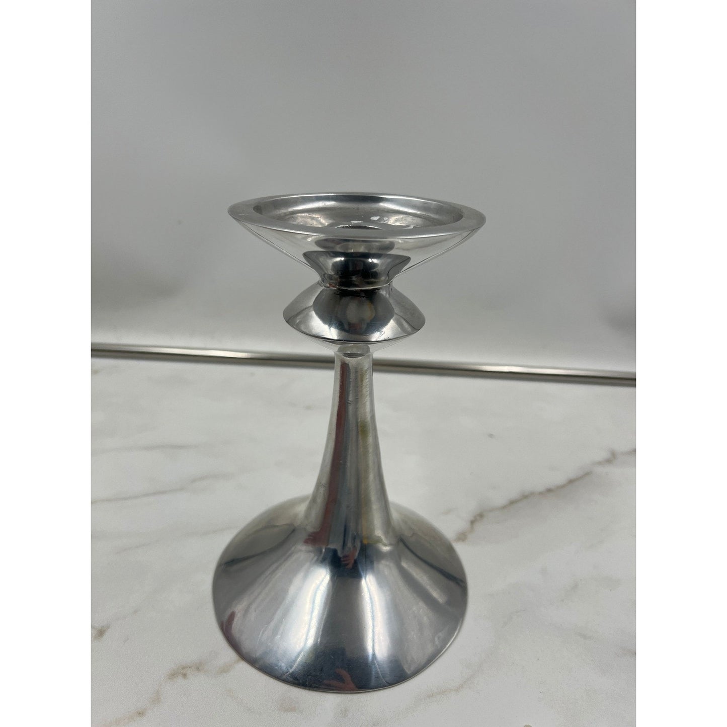 Lunares San Francisco Polished Aluminum Candlestick Holder Mid Century Mod Style