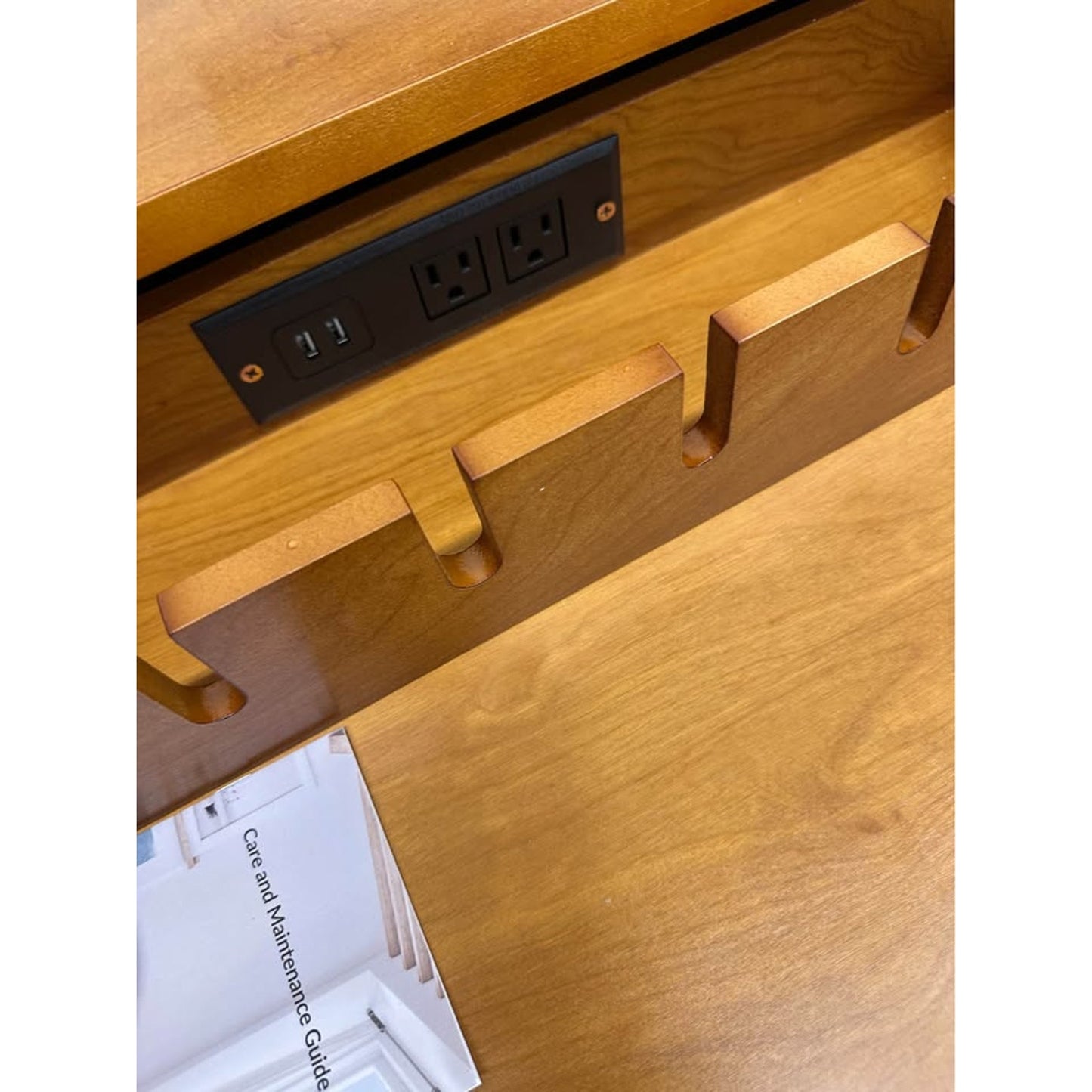 Florrie 3 Drawer Nightstand Acorn  Finish Wood MCM Style Built in Outlet