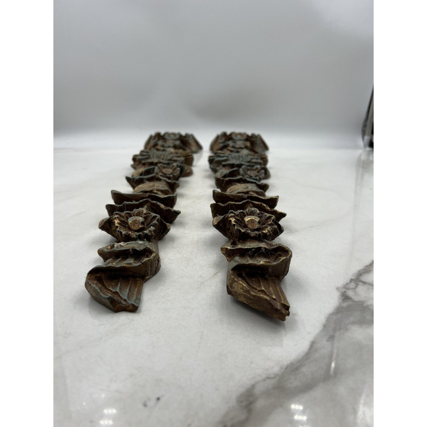 VTG Ornate Resin Wall Appliques Acanthus Floral Ribbon Rococo Green Gold French