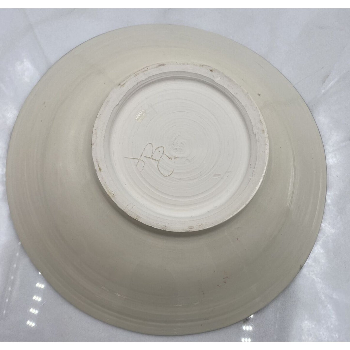 Studio Pottery Serving Bowl Handmade Spring Flowers Blue 12” Easter Spring
