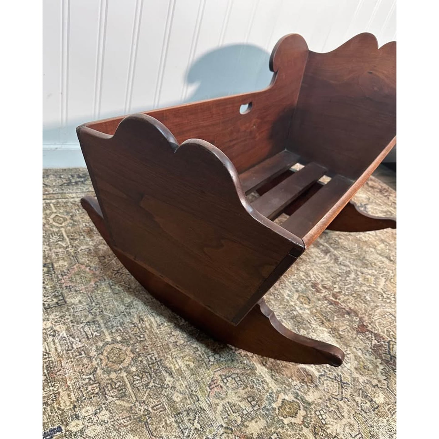 Antique Wood Cradle Baby Walnut Rocking Photography Prop