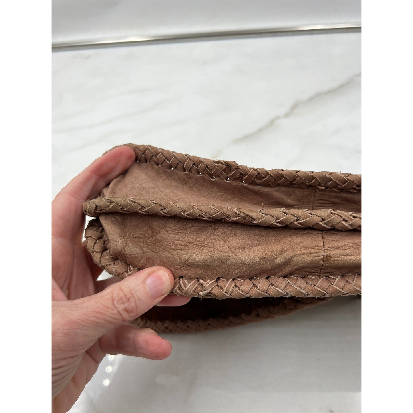 Vintage Patchwork Suede Leather Heart Boho Clutch Bag Brown Tan Braided Trim