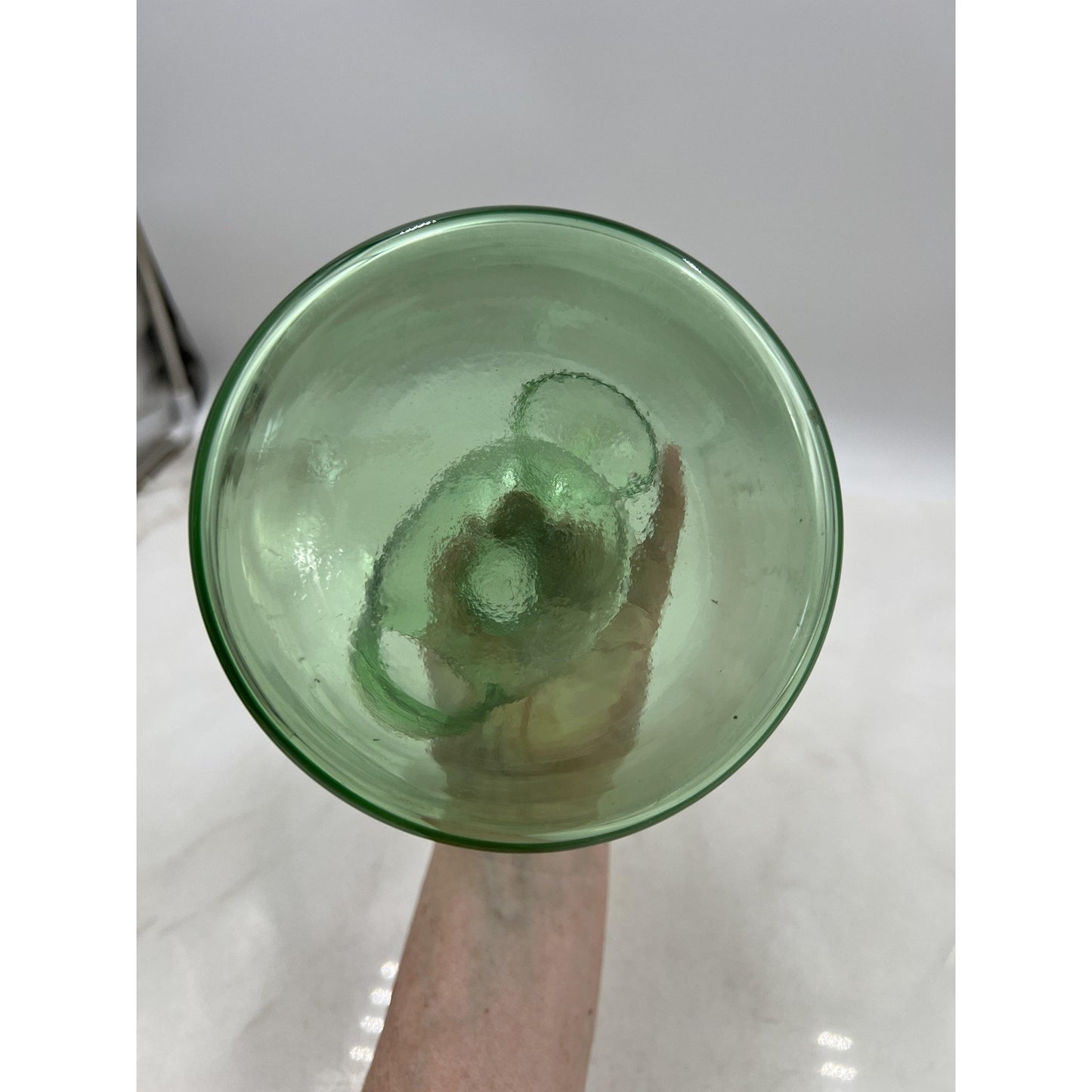 Vintage Green Glass Double Spouted Porron Wine Pitcher 10" Hand Blown Art Spain