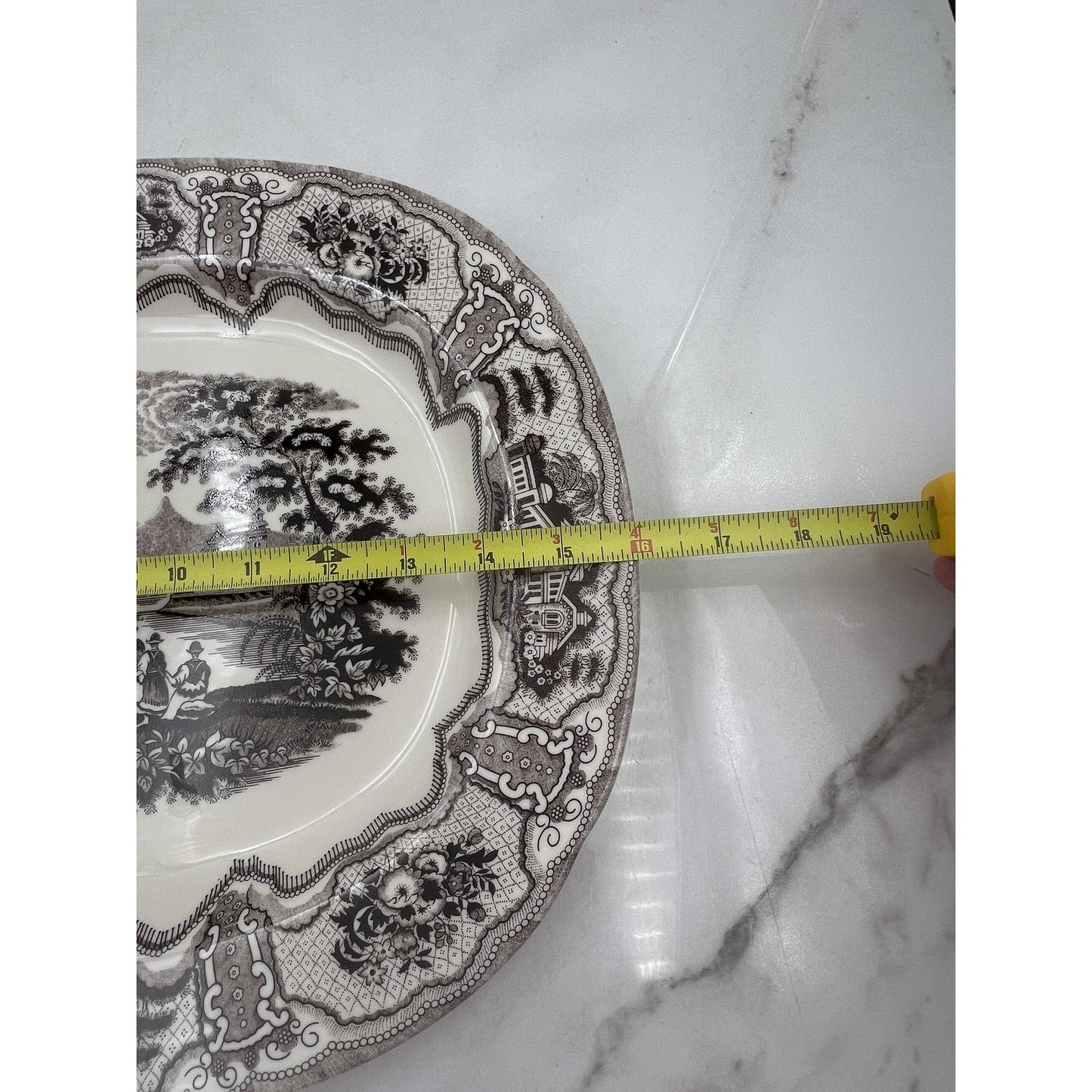 Two's Company Victorian Toile Oval Ceramic Platter Brown 18" Large China Decor