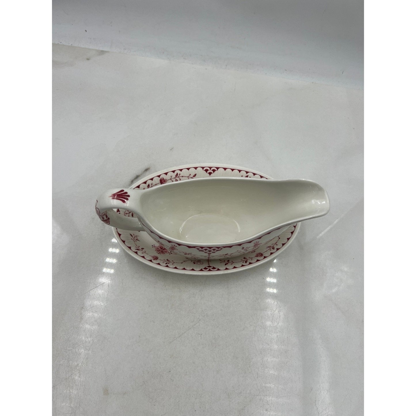 ERICA By Franciscan Pink White Vintage Gravy Boat W/Underplate Made In England