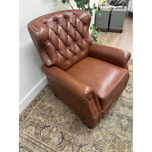 Abraham Genuine Leather Recliner-BROWN Tufted Nail Head Trim New Karat Home