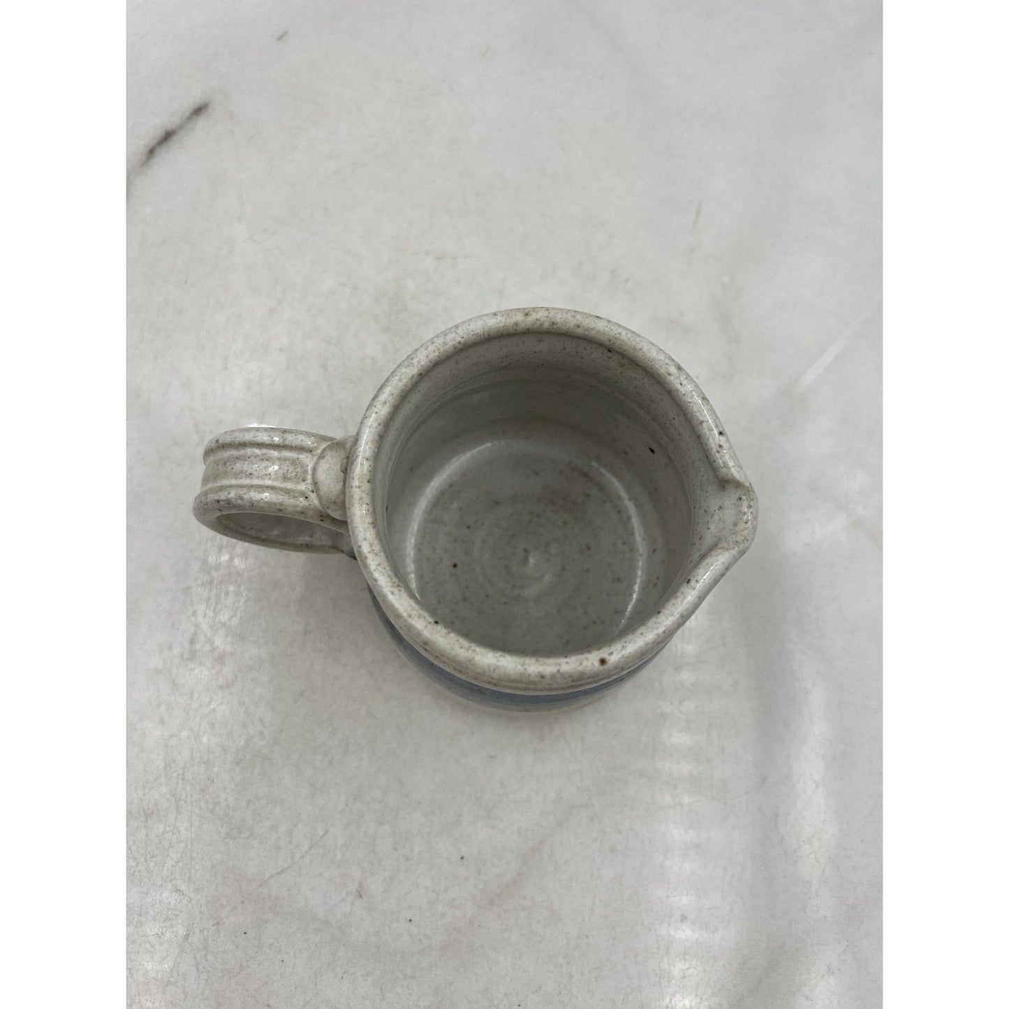 Handmade Studio Pottery Stoneware Creamer Mini Pitcher Blue Band Speckled