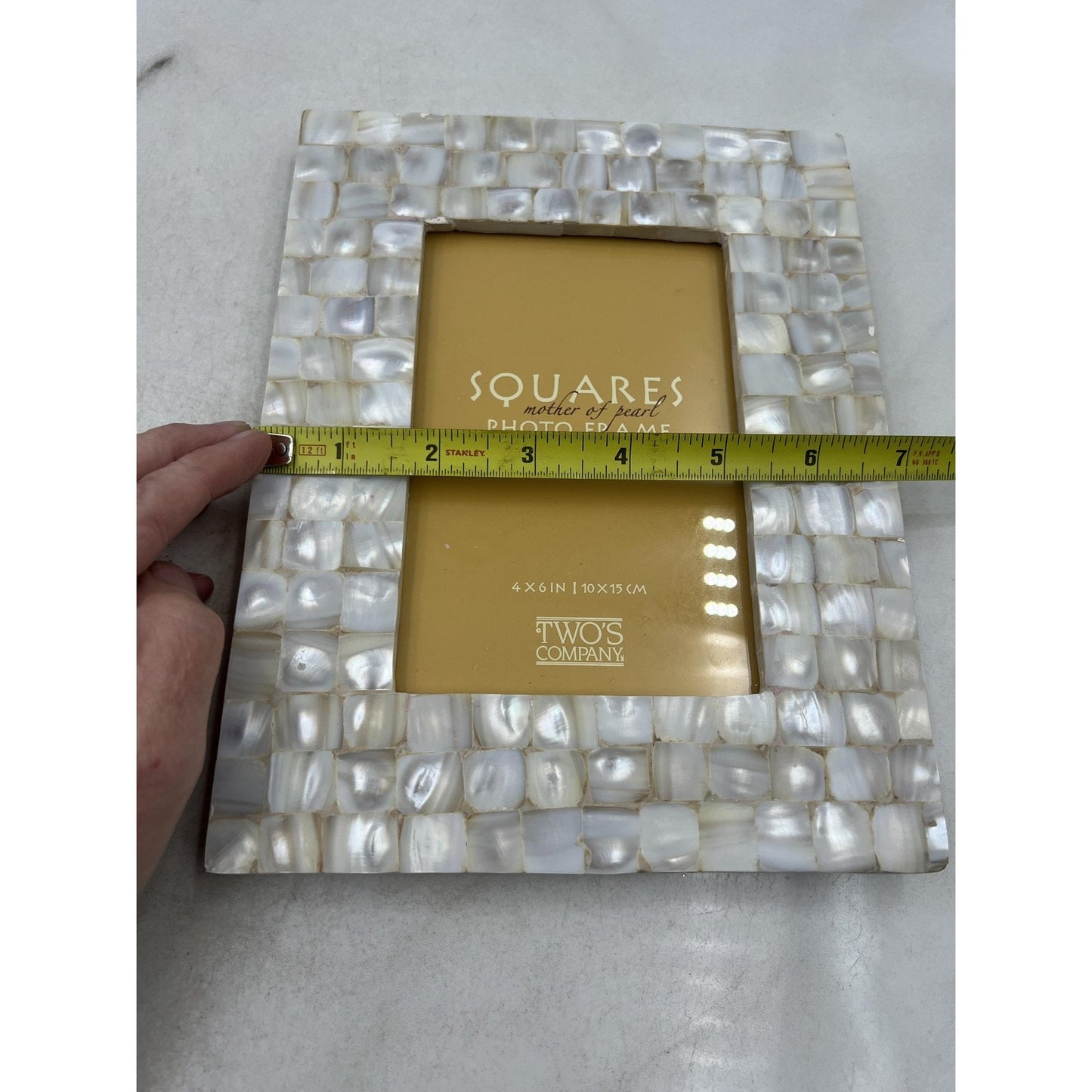 Two's Company Squares Mother of Pearl 4x6 Photo Frame Tabletop Decor