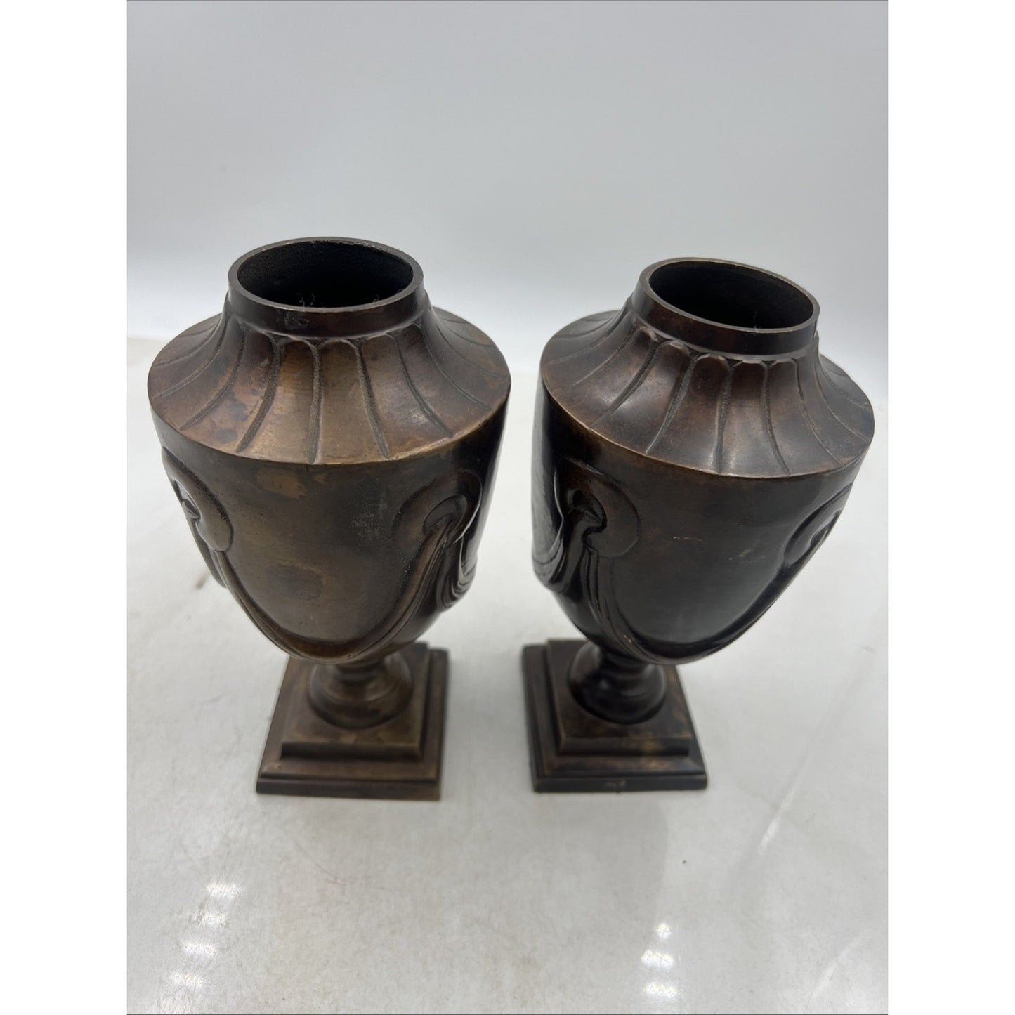 Vintage Bronze Urn Ancient Bronze Amphora Made In India 8" Tall No Lids Set 2